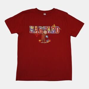 Curious George Harvard Graphic Tee Red Youth Small Licensed Cartoon Shirt EUC